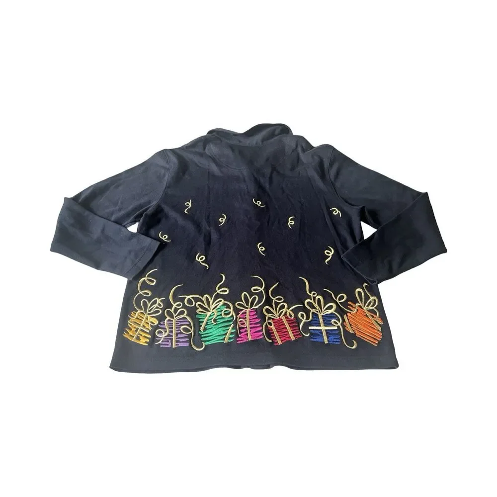 Bechamel Womens Small Black Cotton‎ Embroidered Holiday Gift Box Button Jacket